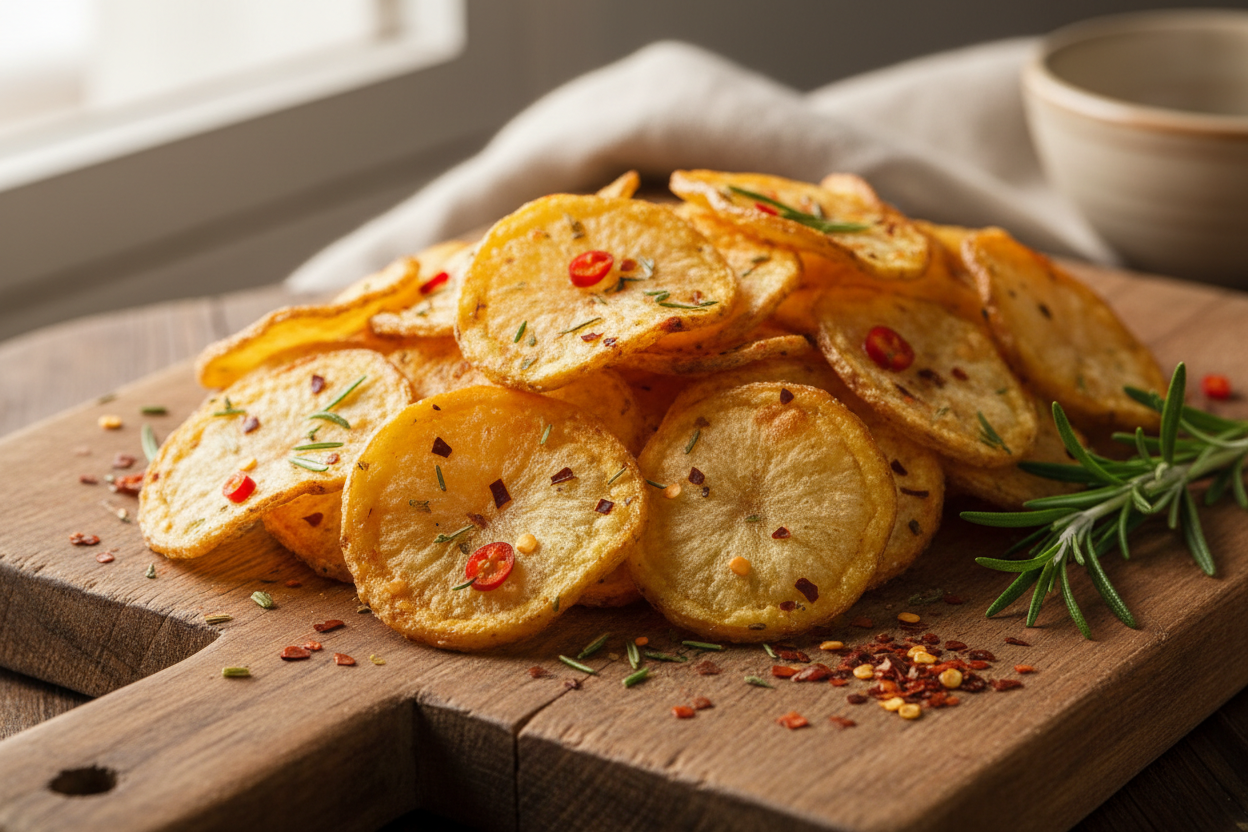 Crispy Oven Potato Chips with Rosemary and Chili Flakes